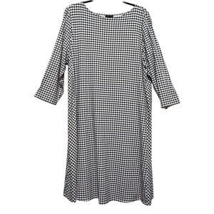 J. Jill Wearever Collection Dress Womens XL Black White Houndstooth 3/4 Sleeve